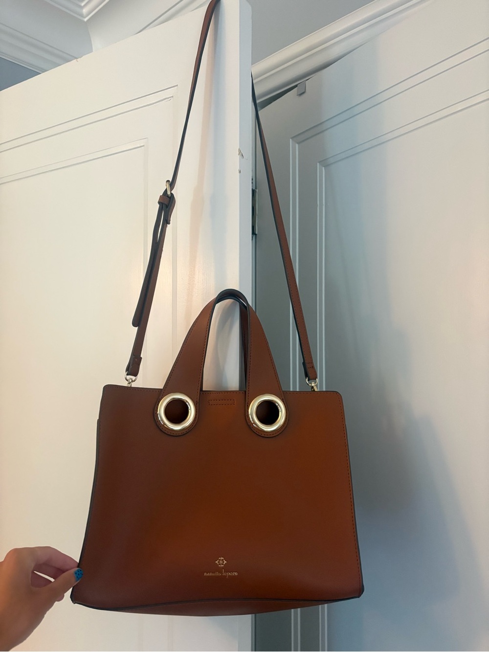 Nanette Lepore Tan Crossbody Tote with Gold Ring Hardware